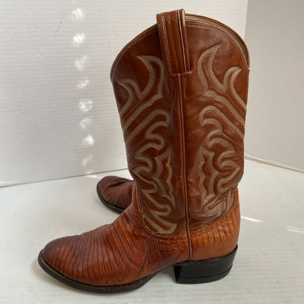 Tony Lama Cowboy Boots Brown Peanut Exotic Western Lizard Sz 8D Mens Leather